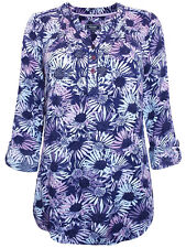 Debenhams MAINE Top Purple Floral Print Roll Sleeve Size 10 12 14 16 NON STRETCH