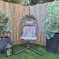 Geelong Hanging Egg Chair | Grey Garden Rattan Patio Pod