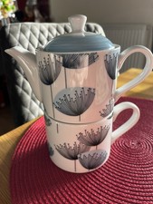 Portmeirion Sanderson Blue Dandelion Clocks Tea for One Teapot / Mug Porcelain