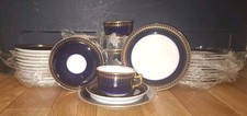 Vintage Porcelain Romanov Coffee Set  Cobalt Blue & 24ct gold trim 35 pieces
