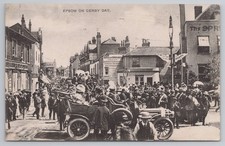 Epsom on Derby Day Postcard c1905 Social History Early Car Crowd Spread Eagle