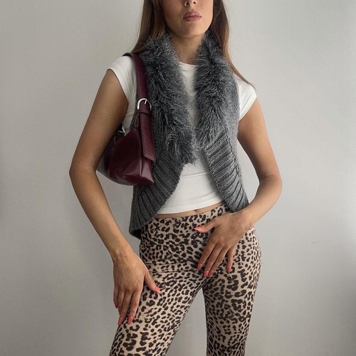 Grey faux fur knitted knitwear