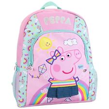 Peppa Pig Backpack Kids Girls School Bag Rucksack Pink Rainbow Sun Kites Clouds