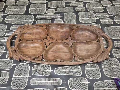 Wooden hand carved tray walnut - carved,