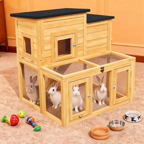 Wooden rabbit hutch outdoor - rabbit,