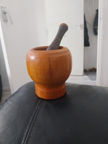 Wooden mortar and - and, set