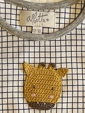 Albetta (UK) Grey/Ivory Stripe square Crocheted Giraffe Longsleeve Shirt 12-18 m