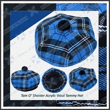 RAMSAY BLUE TARTAN TAM O' SHANTER BONNET BERET BALMORAL SCOTTISH TAMMY HAT
