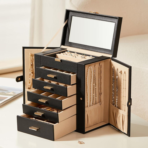 Large leather jewellery box - large,