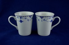 Johnson Brothers - DENMARK - Blue & White x2 Flared Coffee Mugs - 3-7/8" Tall