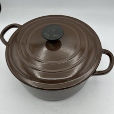 Vintage Le Creuset (C) Cast Iron Enamel 20cm Round Chestnut Brown Cassarole