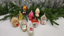 Snow Covered Warm Houses Huts Vintage Ornaments Glass Unusual Decorations