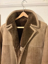 MENS HEAVYWEIGHT VINTAGE SHEEPSKIN SUEDE COAT LIGHT BROWN BEIGE SIZE Winter XL