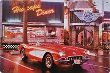 Hubcaps Diner red Chevy Corvette metal plaque Vintage retro American Tin sign