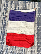 VINTAGE 18" FRANCE NAUTICAL FRENCH ENSIGN FABRIC FLAG DECORATIVE WALL HANGING