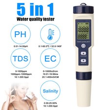 Water Quality Tester PH/TDS/EC/Salinity/Temp Meter High Accuracy Pen Tester