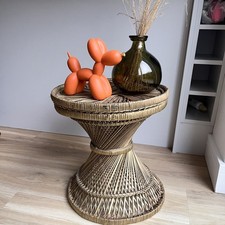 Vintage Round Cane Wicker Rattan Side Table Bamboo Plant Stand Boho Retro 40cm