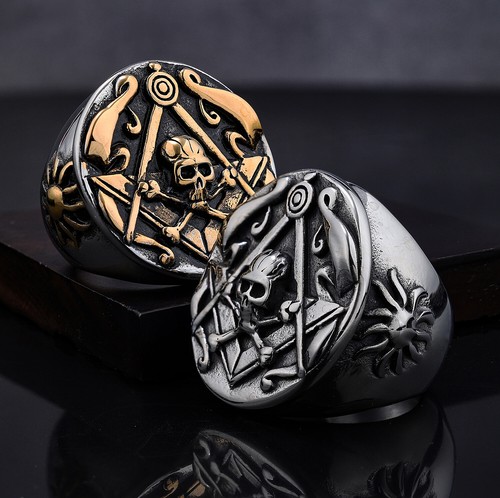 Men masonic skull ring square - skull,