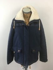 ROXY COAT JACKET Mid Short Length Navy Blue Fleece Collar Small UK 10 Casual