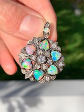 9ct gold silver diamond natural opal pendant brooch Victorian