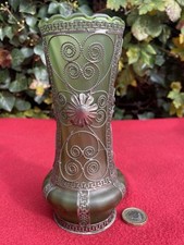 Vintage Green Glass with Ornate Silver Filigree Decoration Vase