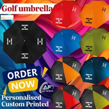 Personalised Custom text logo Golf Umbrella Windproof Folding Brolly Design
