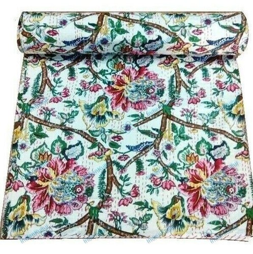 White bed runner kantha quilt - kantha,
