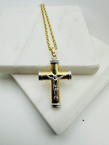 9ct yellow gold white crucifix - 9ct,
