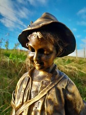 Antique Bronze Figure Of Hunter Boy With Duck And Rabbit Signed Auguste Morean