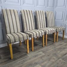 Set 4 Solid Wooden Upholstered Striped Fabric Chairs - Lounge Dining Seats