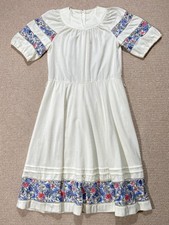 Vintage 70s Dress Womens Size 10 UK Cream Floral Prairie Hippy 1970s