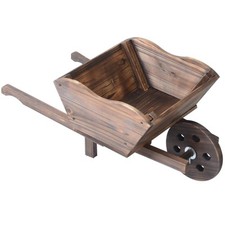 Wooden Wheel Barrow Planter Garden Plant Pot Stand Wood Raised Bed Flower Cart