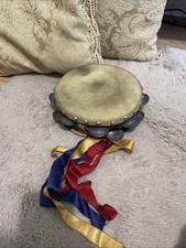 Vintage Salvation Army Tambourine with Original Case & Decorative Ribbons – Rare