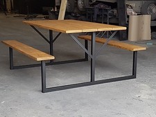Dining Table And Benches. Rustic, Picnic bench style, vintage.