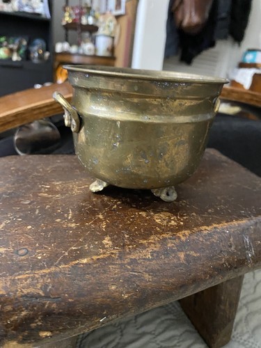 Small vintage brass flower pot - vintage,