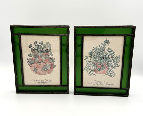 Vintage leaded glass botanical - glass,