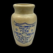 Antique Carrick's Cumberland Dairy Preserved Pure Cream 4" Crock Jar England