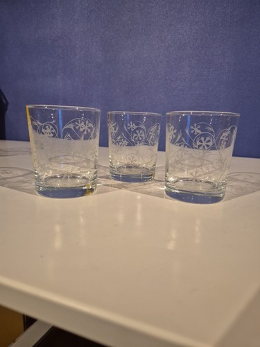 Etched glass tumblers - etched, tumblers.
