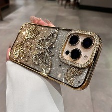 Women Girl's Diamond Butterfly Phone Case for iPhone 16 11 12 13 14 15 Pro Max