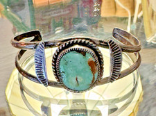 Vintage Navajo Cuff Bracelet Turquoise and Silver Signed (?)