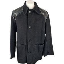 Donkey Jacket Rare Large Men's Black Cotton Vintage 1970s Pockets Button Up