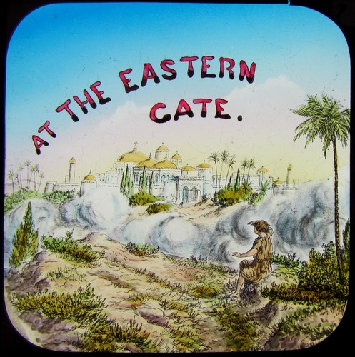 Glass magic lantern slide - lantern, at