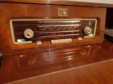 Vintage HMV Radiogram with Garrard turntable, all lights and valves intact.