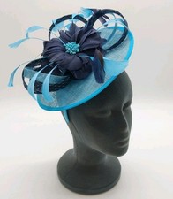 Womens Jacques Vert Navy Blue Turquoise Floral Fascinator Ascot Wedding Boxed