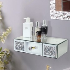 Crushed Crystal Mirrored Floating Wall- Mounted Shelf with 1 Drawer 15''x8''x4''