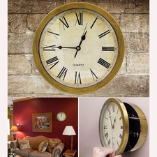 Silver Wall Clock Safe with Secret Hidden Compartment Money Stash Jewellery Box