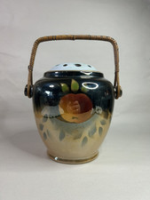 Vintage Lustre Fruit Design Newhall Pottery Biscuit / Cookie Barrel Lid & Handle