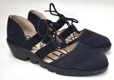 FLY London -Black Supple Leather Wedge Lace Up Closed Toe Sandals- UK5/EU38