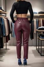 Burgundy PU Leather Jogger