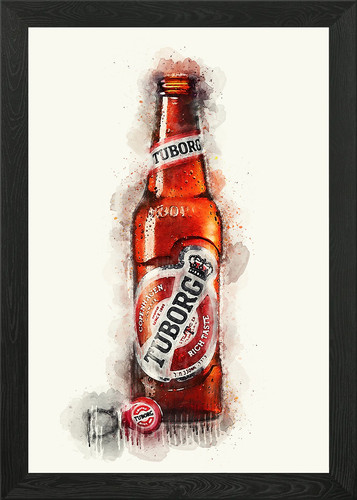 Watercolor tuborg beer framed - watercolor,